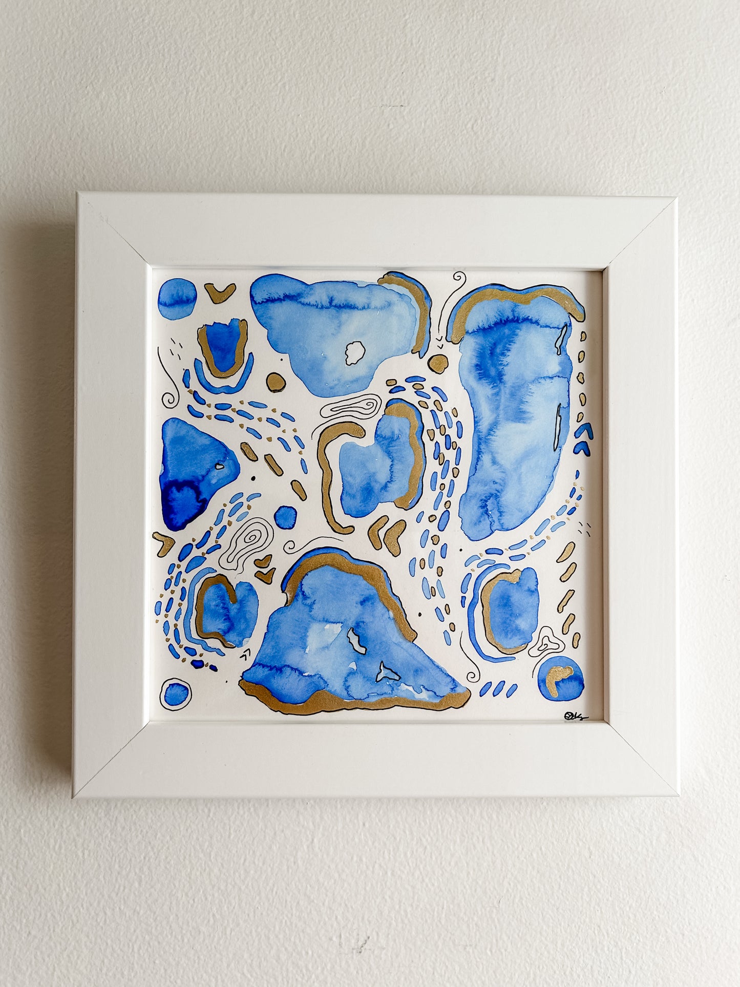 Sunny Seas No.3, 8x8 Original Painting Framed in White