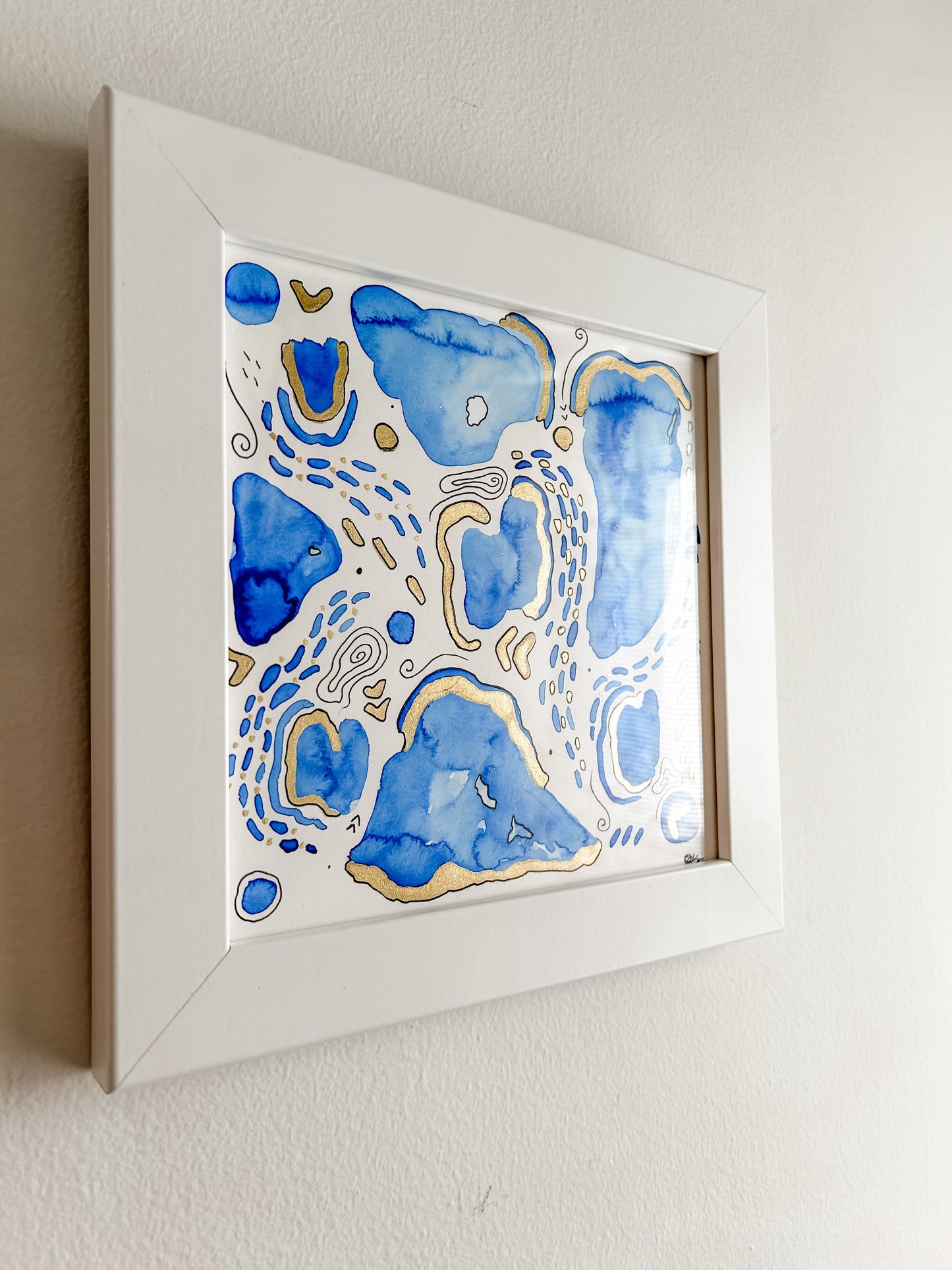 Sunny Seas No.3, 8x8 Original Painting Framed in White