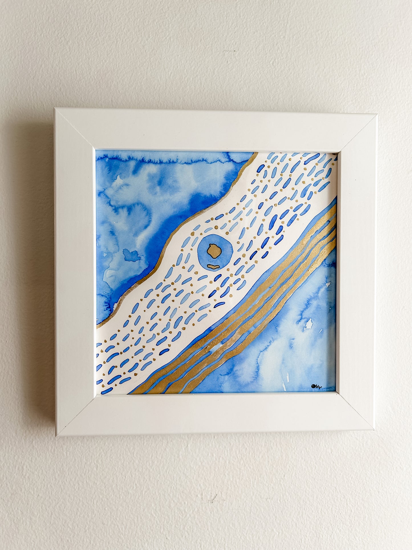 Sunny Seas No.4, 8x8 Original Painting Framed in White
