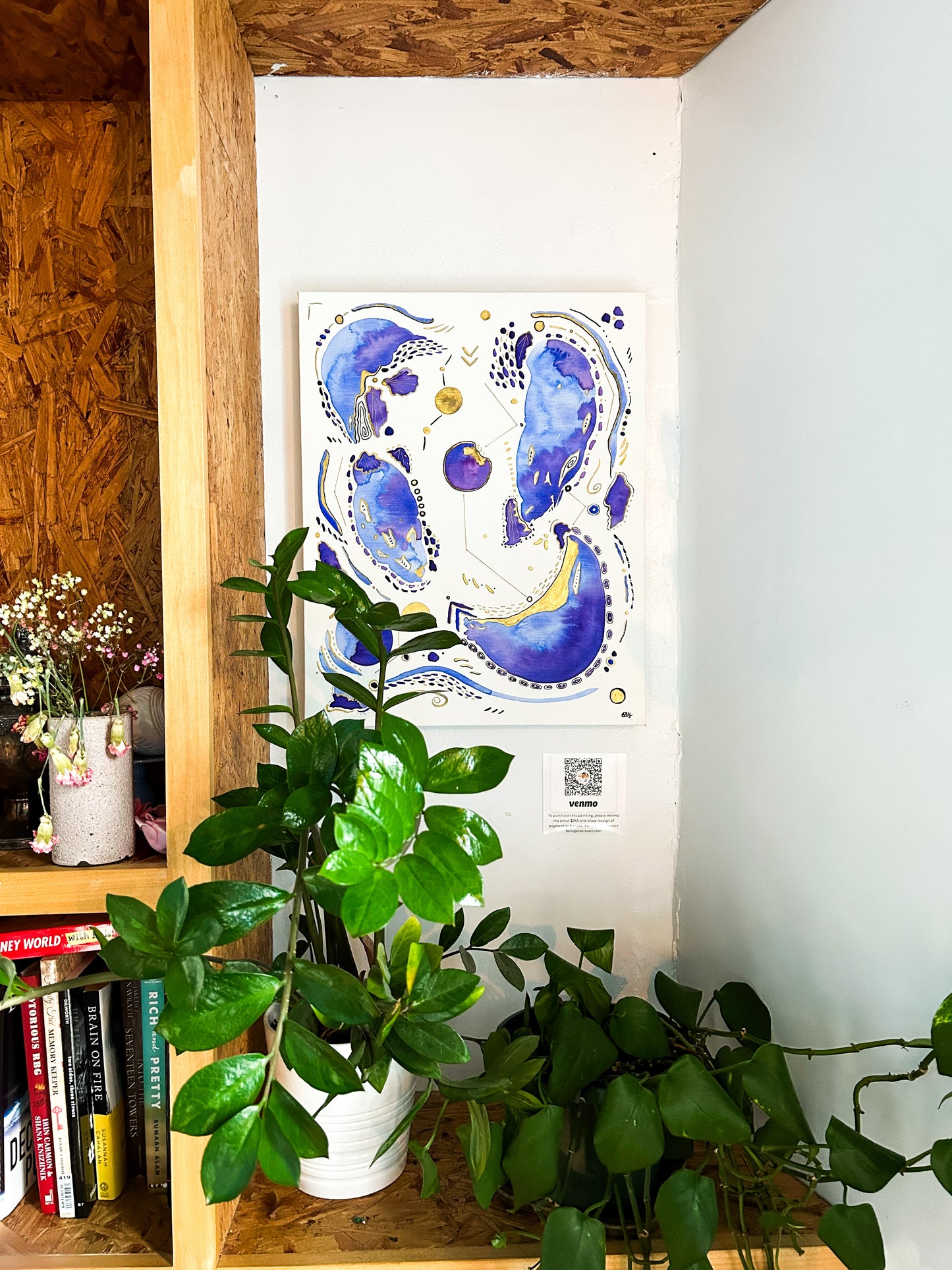Cosmic Ocean Painting - Original 16x20 Watercolor and Ink on Canvas