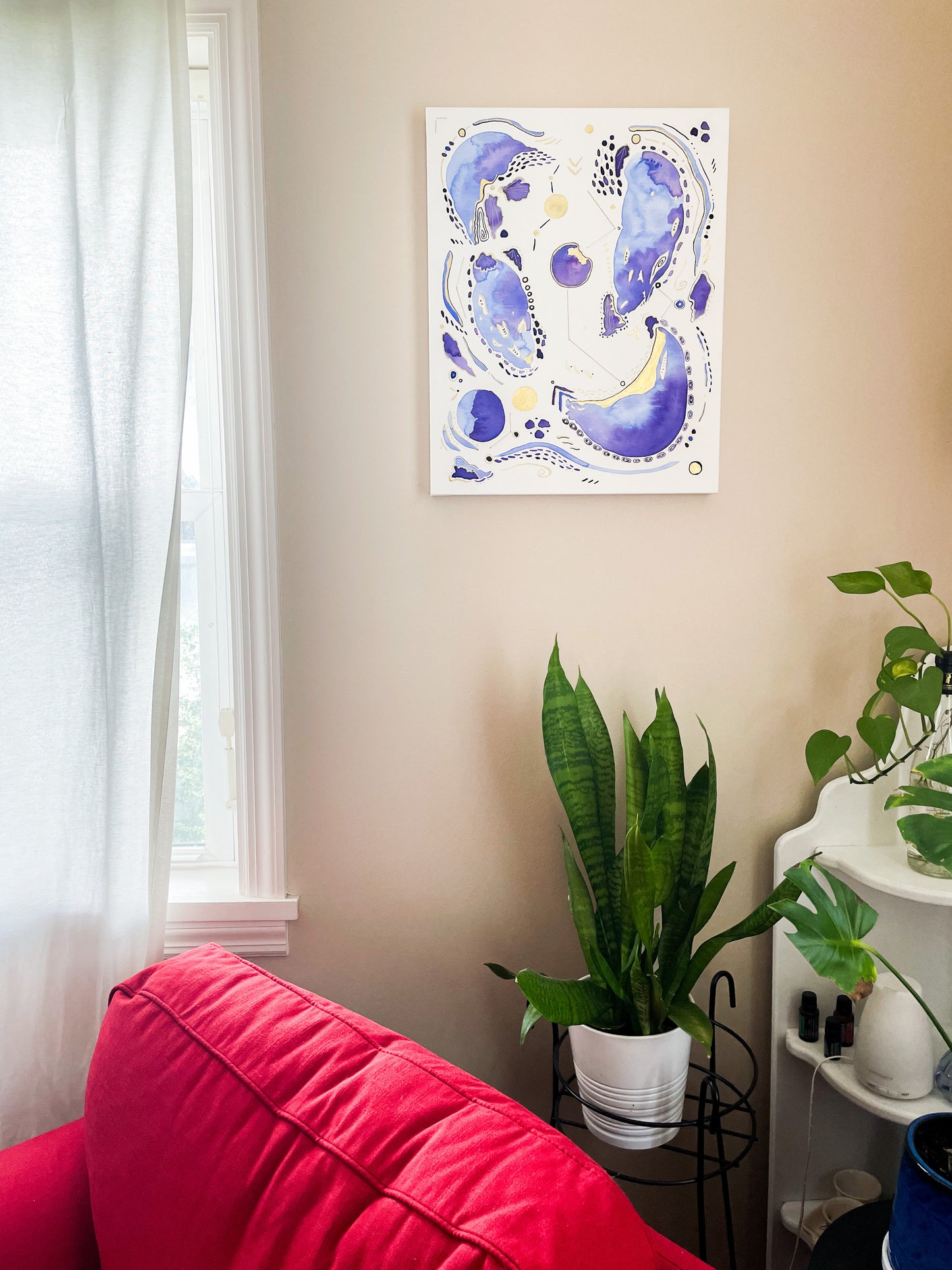 Cosmic Ocean Painting - Original 16x20 Watercolor and Ink on Canvas