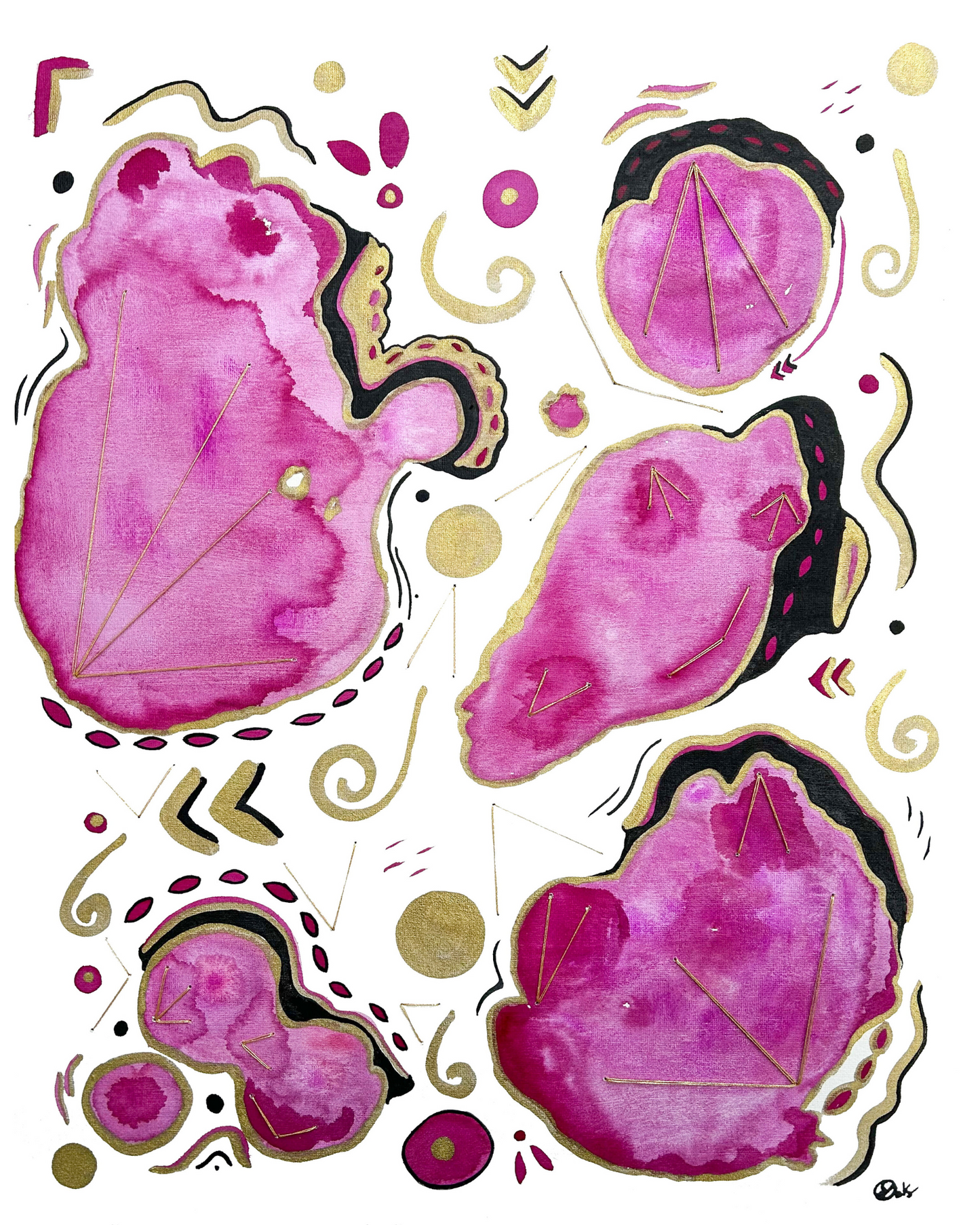 Map of Magenta Painting - Original 16x20 Watercolor and Ink on Canvas