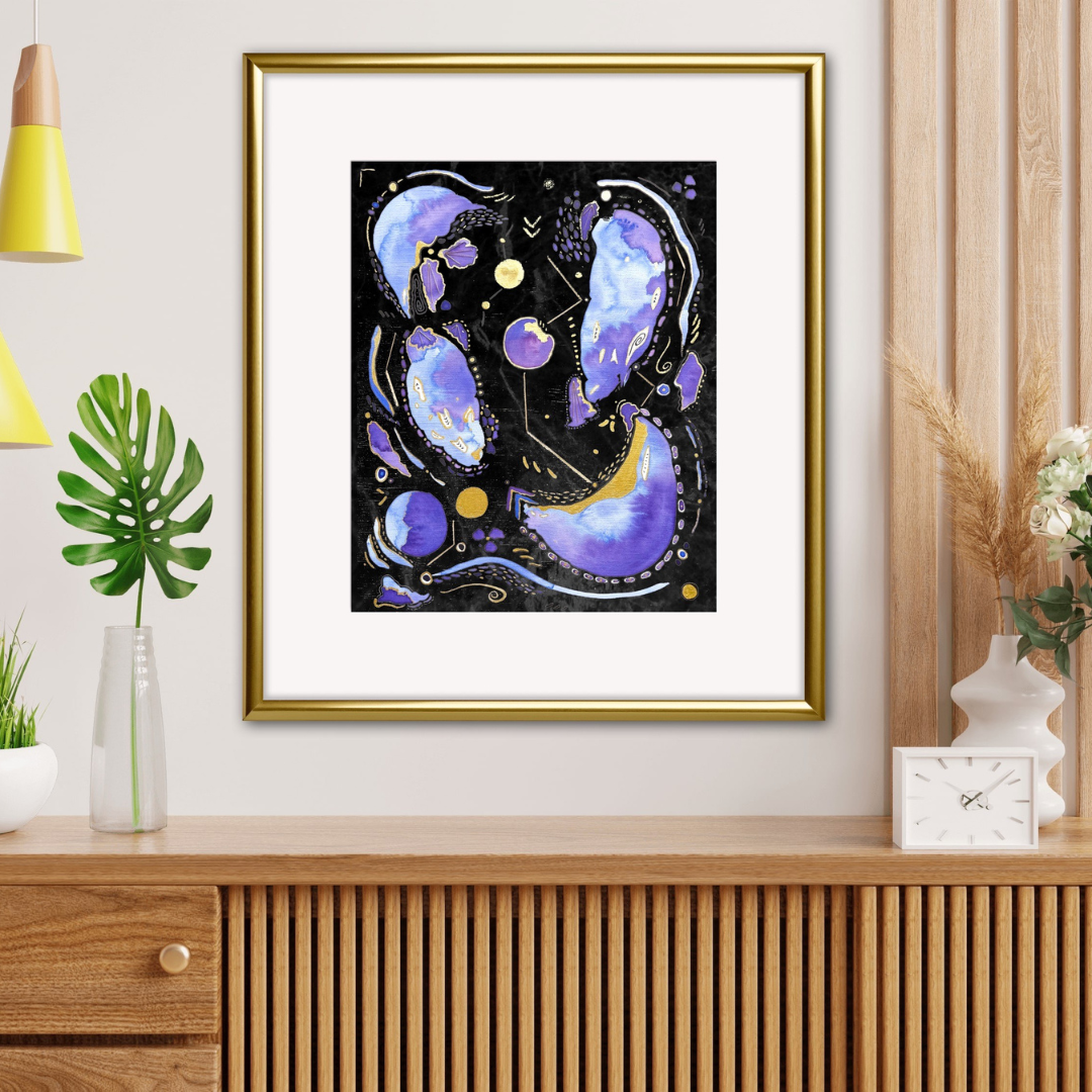 Ltd Edition Cosmic Ocean (Dark) Abstract Embellished Art Print - Signed By the Artist