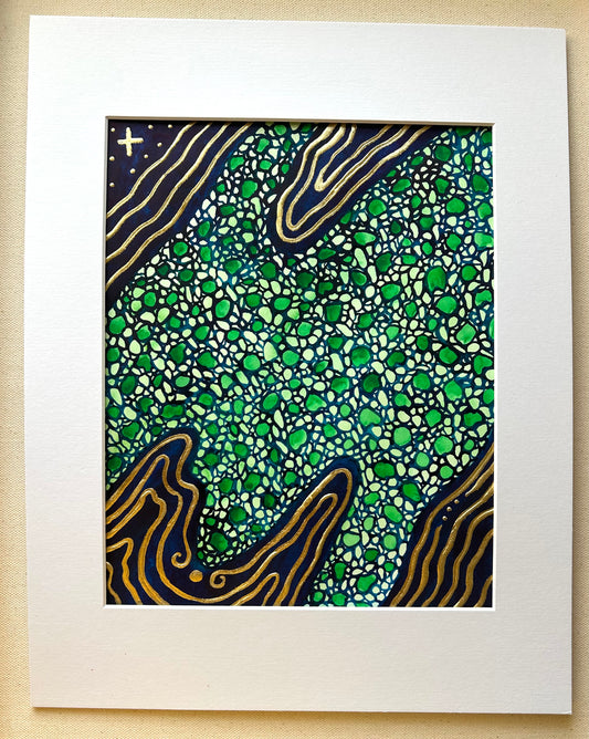 ‘Mutual Cartography No.2’- Original 8x10 Painting - Matted in White to 11x14