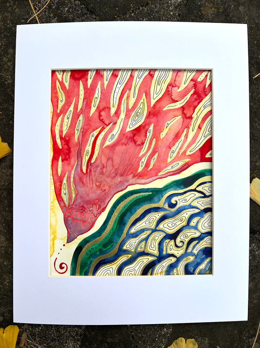 ‘Flame’ - Original Watercolor Painting on Paper - 8x10 - Matted in White