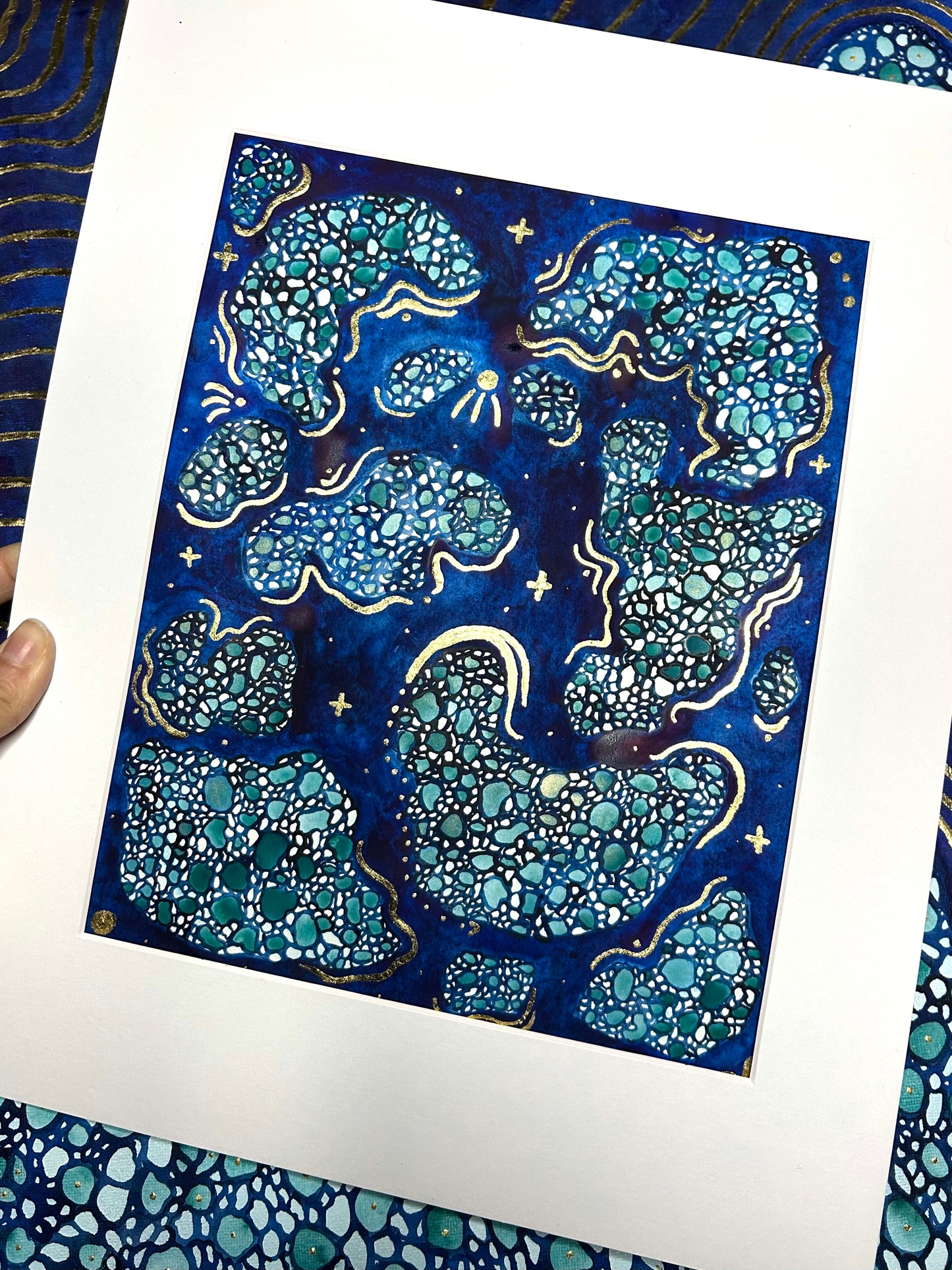 ‘Celestial Symbiosis’ - Original Painting on Paper - 8x10 - Matted in White