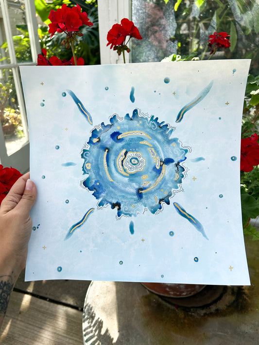 ‘Cosmic Blue Burst No. 2’ - Original 12x12 Painting