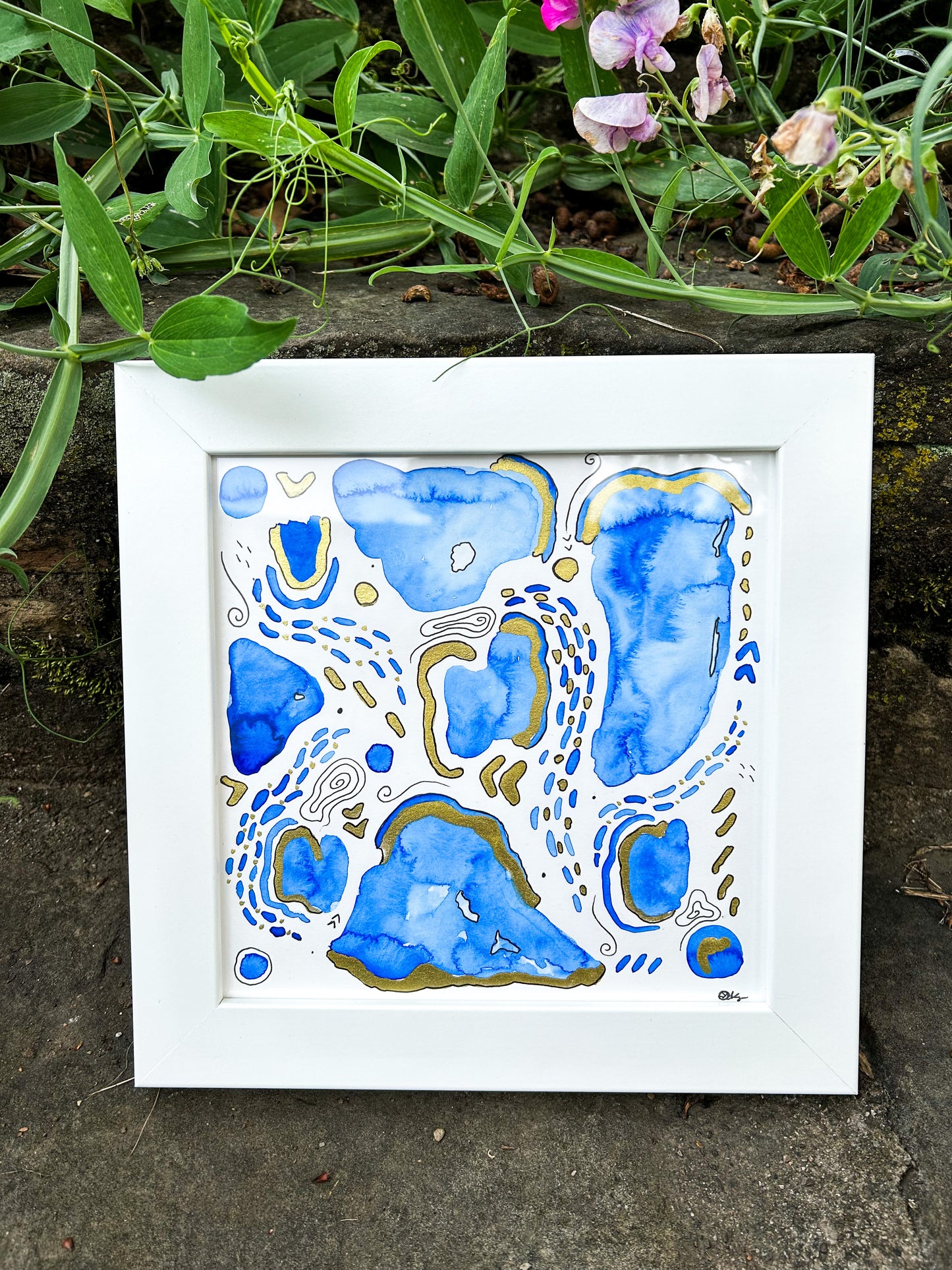 Sunny Seas No.3, 8x8 Original Painting Framed in White