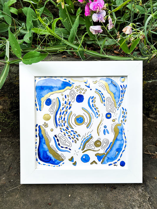 Sunny Seas No.2, 8x8 Original Painting Framed in White