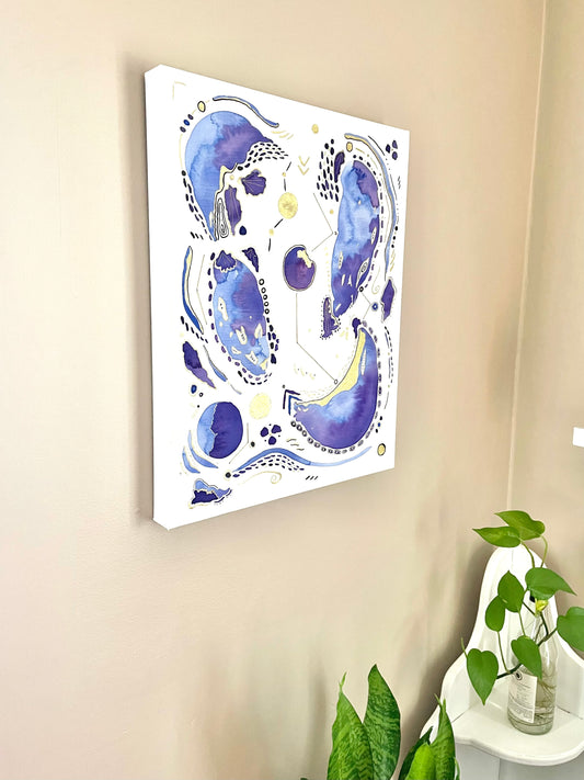 Cosmic Ocean Painting - Original 16x20 Watercolor and Ink on Canvas