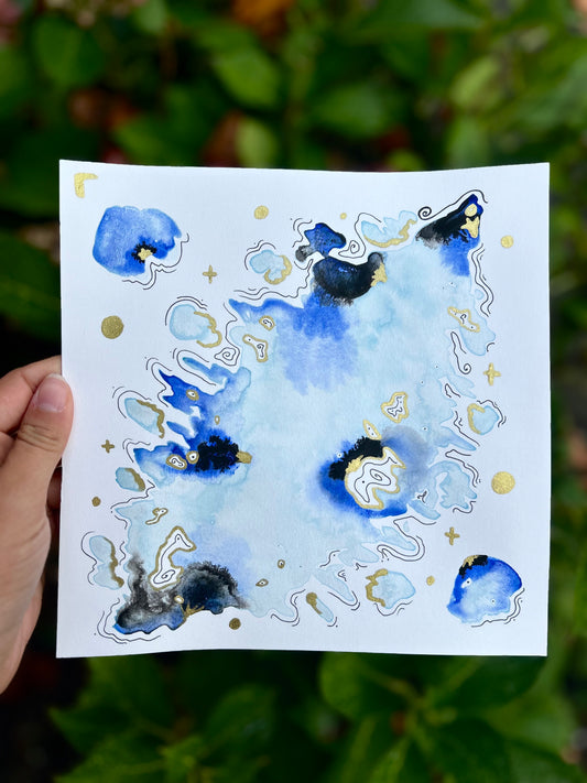 'Blue Burst No. 2' - Original 8x8 Painting