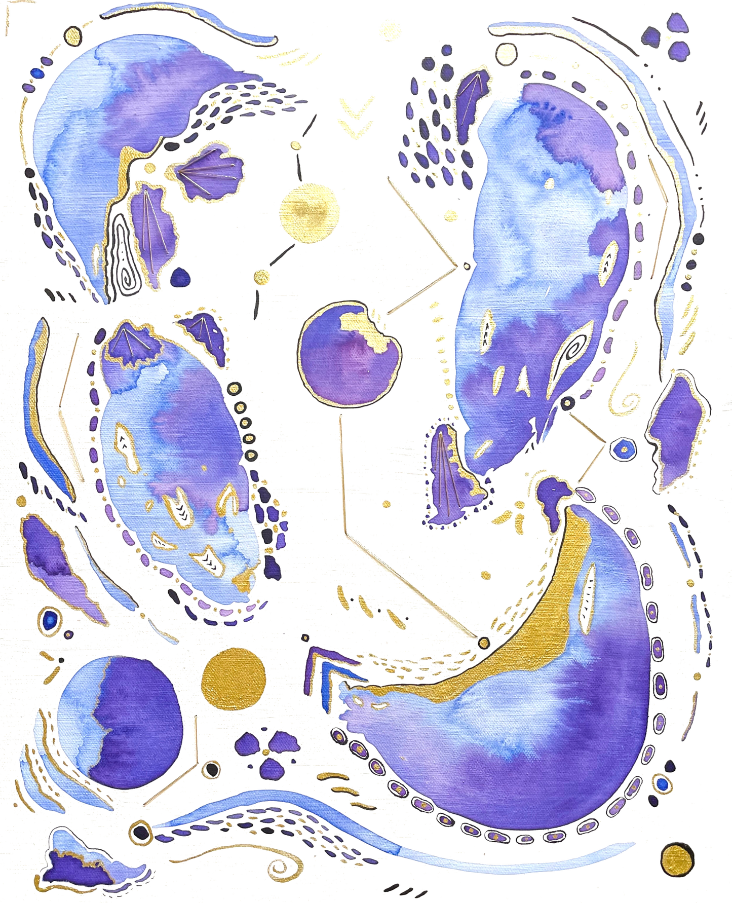 Cosmic Ocean Painting - Original 16x20 Watercolor and Ink on Canvas